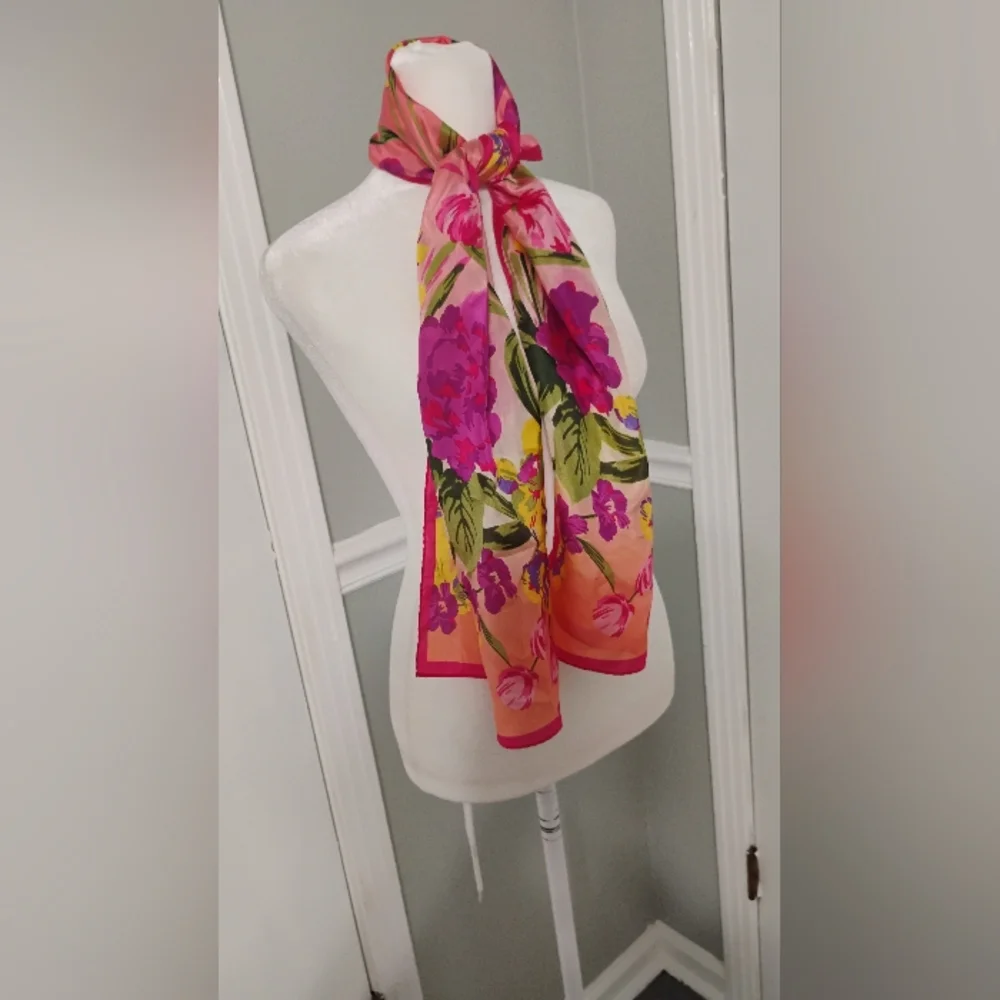 Adrienne Landau Floral Vibrant Pink Scarf One Size